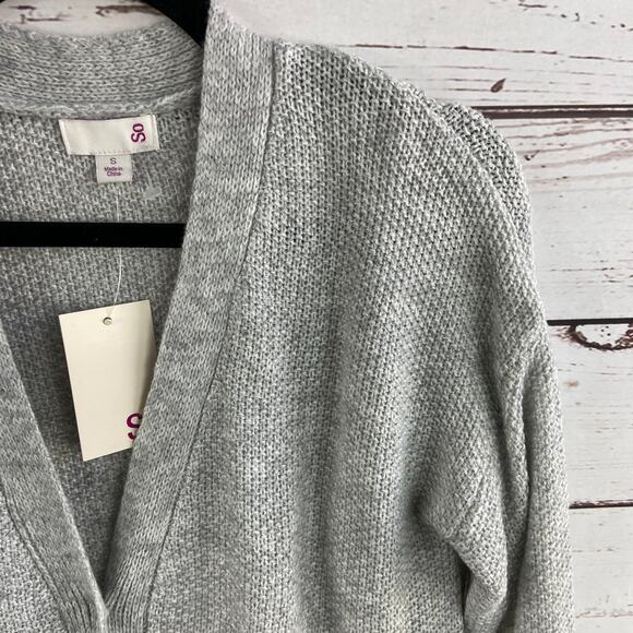 SO S Light Heather Grey Long Lace Up Drape Long Sleeve Cardigan Sweater - Picture 4 of 9